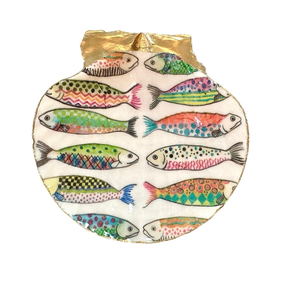 Fish Pattern Trinket Dish | Coastal Jewelry Dish | Beach Decor - Picture 2 of 5